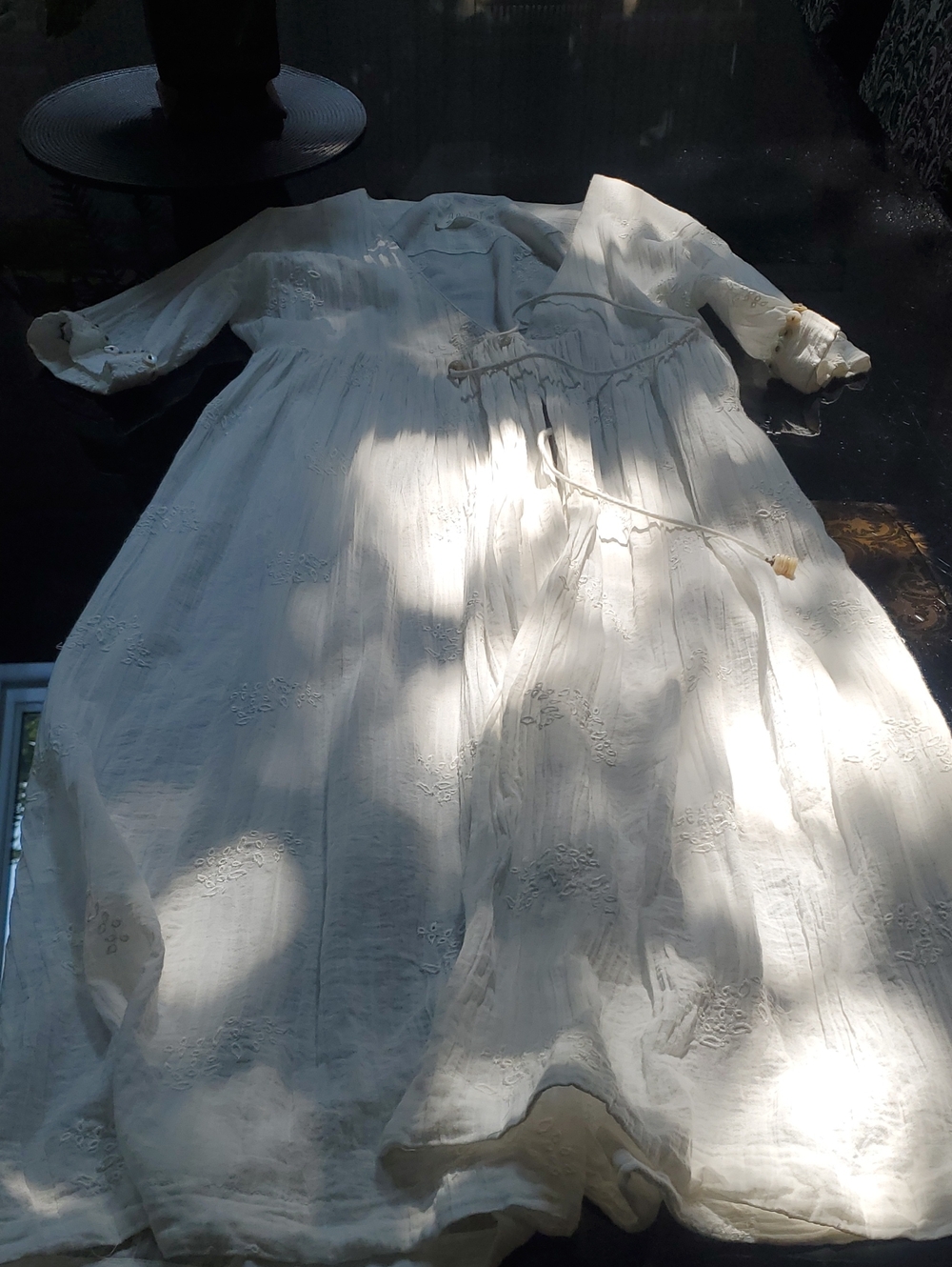 Ankle Length White Coverup embroidered W/Trim Size L Reg.